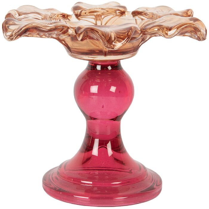 Clayre & Eef Svícen na čajové svíčky 14x11 cm oranžovo-růžový sklo