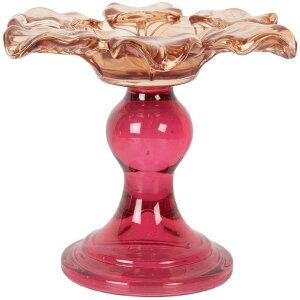Clayre & Eef Svícen na čajové svíčky 14x11 cm oranžovo-růžový sklo
