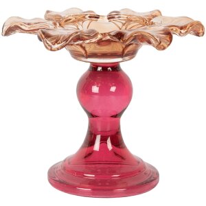 Clayre & Eef Svícen na čajové svíčky 14x11 cm oranžovo-růžový sklo