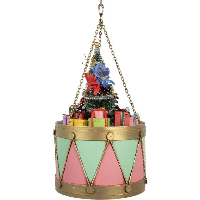 Clayre & Eef 6Y5867P Dekorativní buben 21x34/43 cm růžovo-zelený