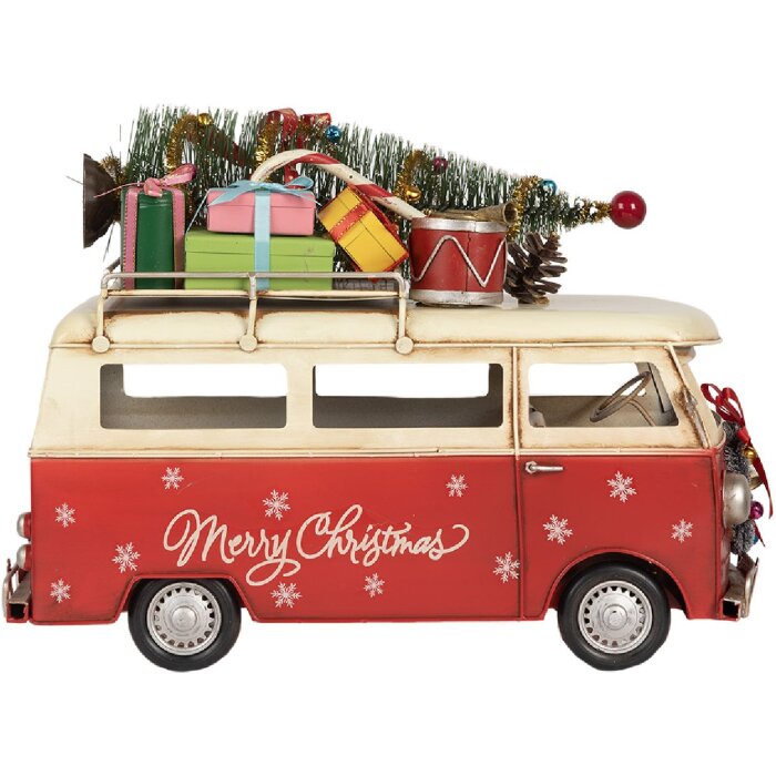 Clayre & Eef Modelový autobus 38x16x28 cm červenobéžový