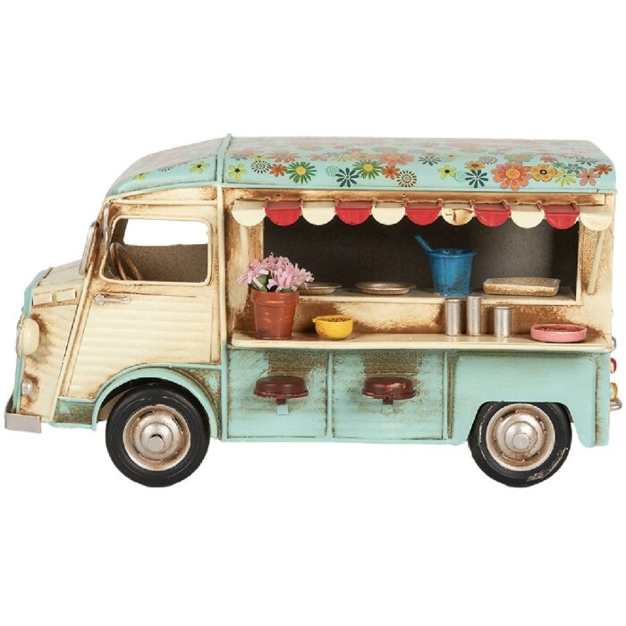 Clayre & Eef Dekorační Foodtruck 26x14x14 cm Béžovo-modrá