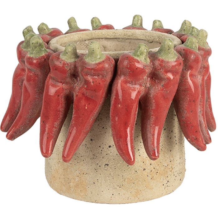 Clayre & Eef Květináč Ø 17x13 cm Béžovo-červený Terakota