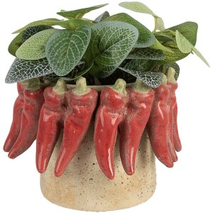 Clayre & Eef Květináč Ø 17x13 cm Béžovo-červený Terakota