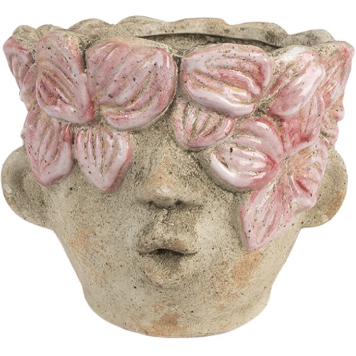 Clayre & Eef Květináč Ø 18x15 cm Béžovo-růžový
