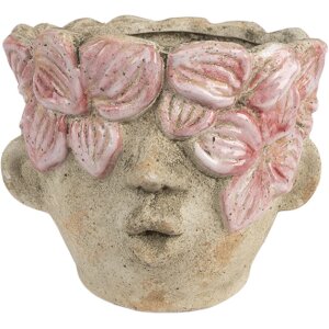 Clayre & Eef Květináč Ø 18x15 cm Béžovo-růžový