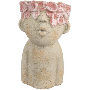 Clayre & Eef Květináč 16x15x25 cm Béžovo-červený
