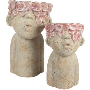 Clayre & Eef Květináč 16x15x25 cm Béžovo-červený