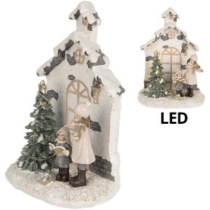Clayre & Eef Dekorace Dítě s Vánočním stromkem LED 16x9x21 cm