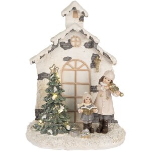 Clayre & Eef Dekorace Dítě s Vánočním stromkem LED 16x9x21 cm