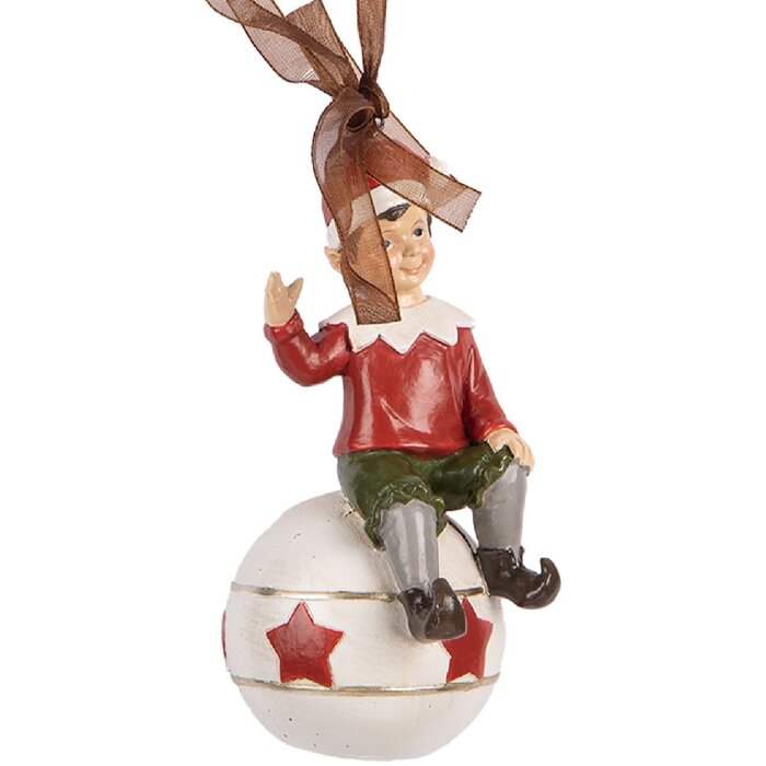 Clayre & Eef 6PR5389 Závěsná Dekorace Elf 5x5x10 cm Červeno-Bílá