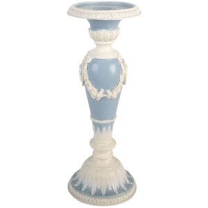 Clayre & Eef Svícen Ø 10x27 cm bílo-modrý svícen