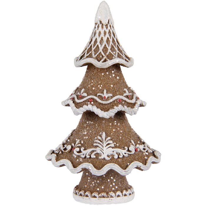 Clayre & Eef 6PR5393 Dekorace Vánoční stromek 7x5x11 cm hnědo-bílá