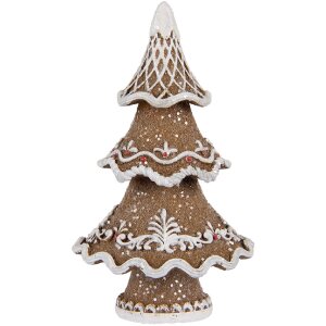 Clayre & Eef 6PR5393 Dekorace Vánoční stromek 7x5x11 cm hnědo-bílá