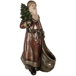 Clayre & Eef Dekorace Santa Claus 24x17x47 cm červeno-zlatá