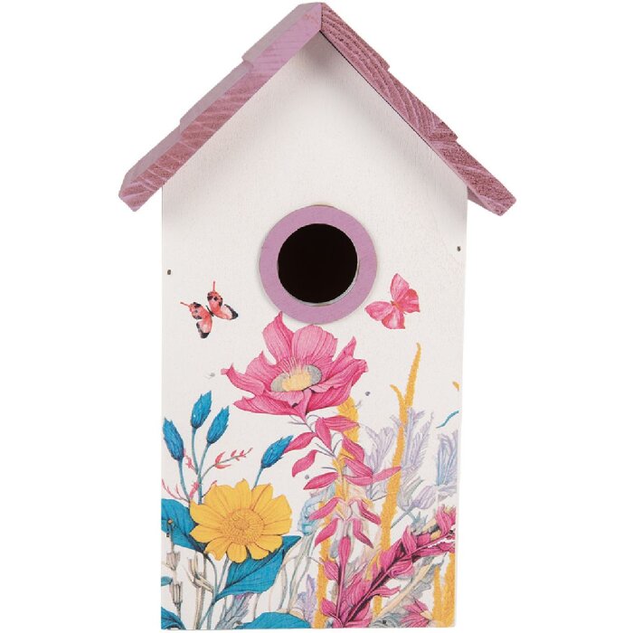 Clayre & Eef Ptačí domeček 15x10x22 cm bílo-růžový
