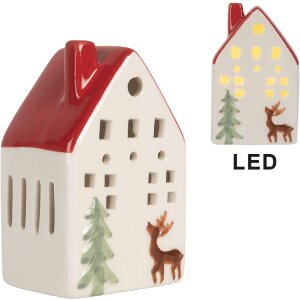 Clayre & Eef Dekorační domeček s LED 6x5x10 cm Bílá Červená