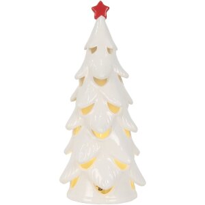 Clayre & Eef 6CE2178M Dekorativní vánoční stromek s LED 11x25 cm bílo-červený