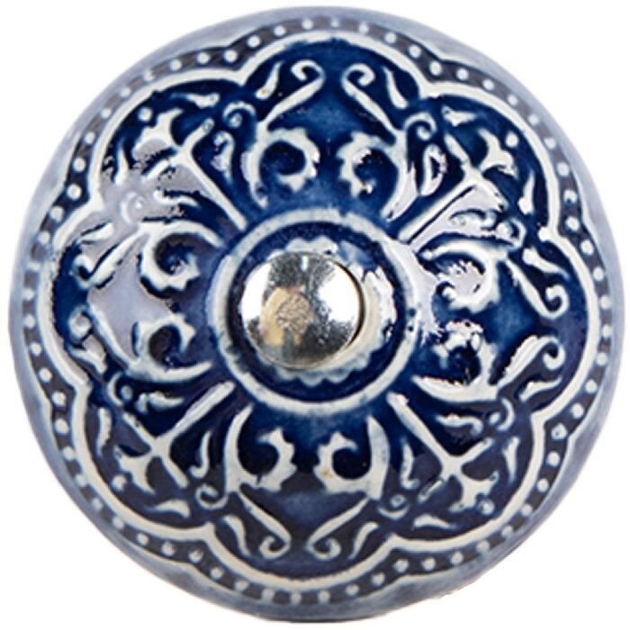 Clayre & Eef 66272 Klika dveřní modro-béžová Ø 4x3 cm keramická