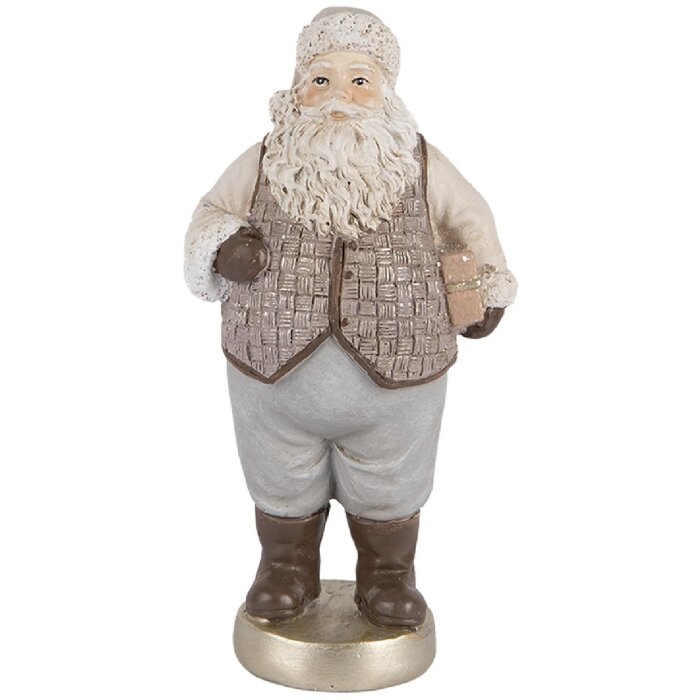 Clayre & Eef Dekorace Santa Claus 8x6x15 cm béžovo-šedá