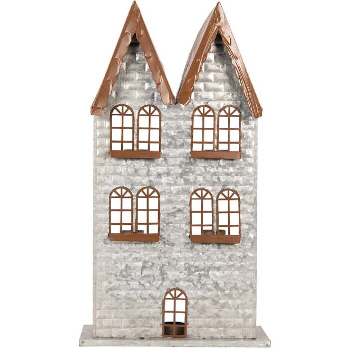 Clayre & Eef Svícen Domky 30x13x54 cm Šedý