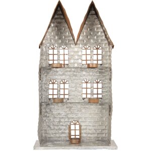 Clayre & Eef Svícen Domky 30x13x54 cm Šedý