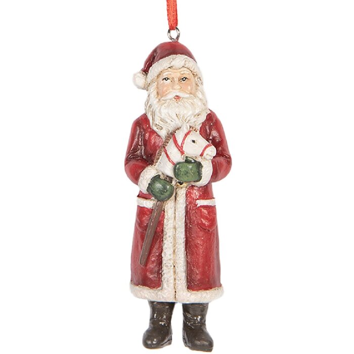 Clayre & Eef Dekorační závěs Santa Claus 4x3x11 cm červeno-bílá