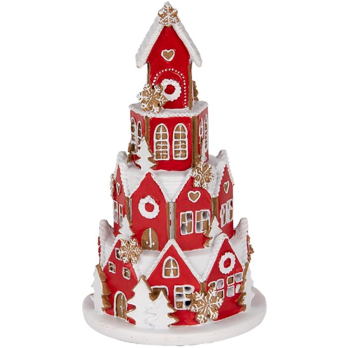 Clayre & Eef Dekorační domeček s LED 13x22 cm červeno-bílá