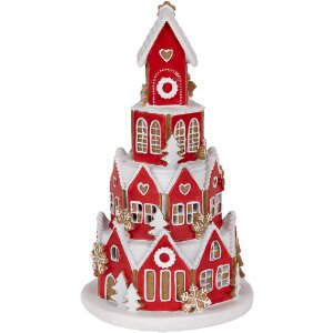 Clayre & Eef Dekorační domeček s LED 13x22 cm červeno-bílá