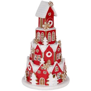 Clayre & Eef Dekorační domeček s LED 13x22 cm červeno-bílá