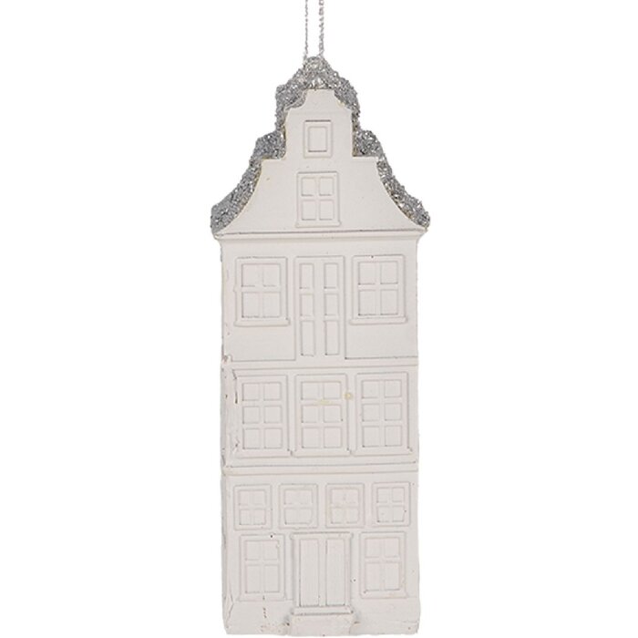 Clayre & Eef Dekorační závěs Dům 4x4x11 cm Bílá/Stříbrná