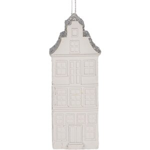 Clayre & Eef Dekorační závěs Dům 4x4x11 cm Bílá/Stříbrná
