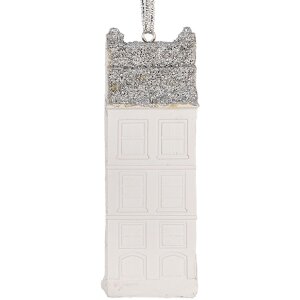 Clayre & Eef Dekorační závěs Dům 4x4x11 cm Bílá/Stříbrná