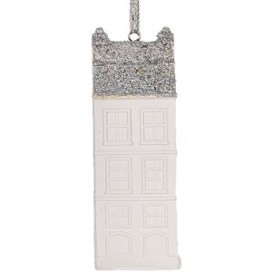 Clayre & Eef Dekorační závěs Dům 4x4x11 cm Bílá/Stříbrná