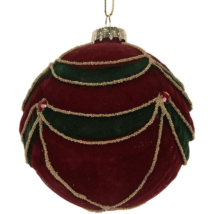 Clayre & Eef Vánoční ozdoba koule 8x8 cm červeno-zelená