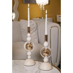 Mauro Ferretti Saturn krémové svícny – 2dílná sada Ø 10x27/33 cm