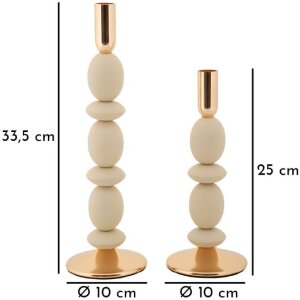 Mauro Ferretti Svícny Shuttle krémový – 2dílná sada Ø 10x25/33,5 cm