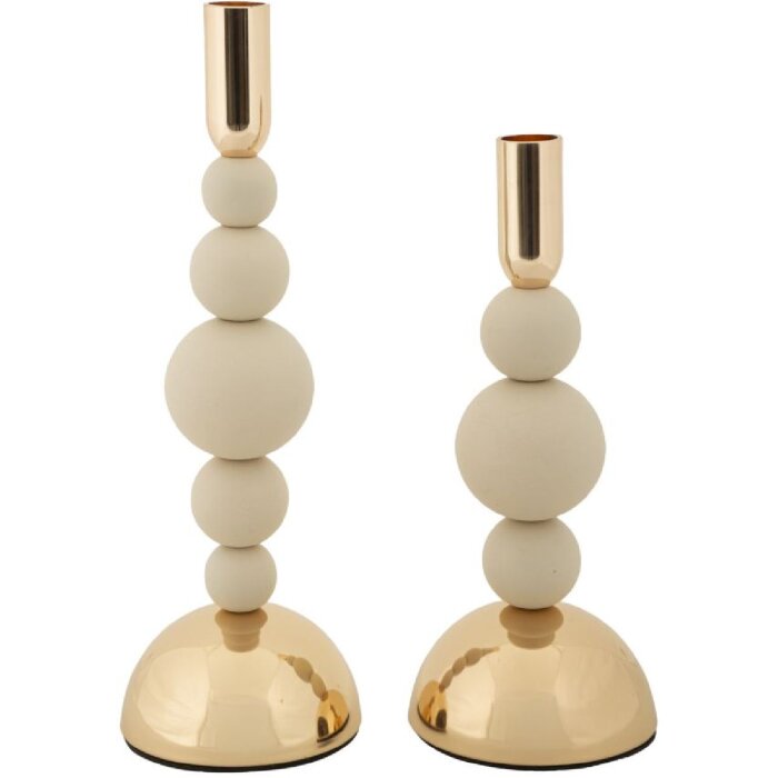 Mauro Ferretti Bolly krémový – Sada 2 svícnu Ø 10x24 cm a Ø 10x29,5 cm