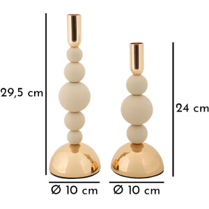 Mauro Ferretti Bolly krémový – Sada 2 svícnu Ø 10x24 cm a Ø 10x29,5 cm