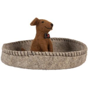 Clayre & Eef 66288 Filcová figurka psa v košíku 19x10 cm šedá/hnědá