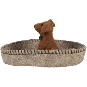 Clayre & Eef 66288 Filcová figurka psa v košíku 19x10 cm šedá/hnědá