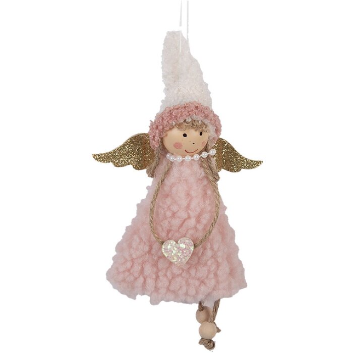 Clayre & Eef Dekorační závěsný anděl 10x3x20 cm růžový