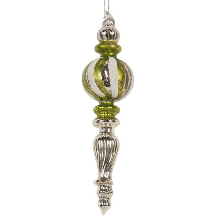 Clayre & Eef Vánoční ozdoba skleněná 5x18 cm stříbrná zelená