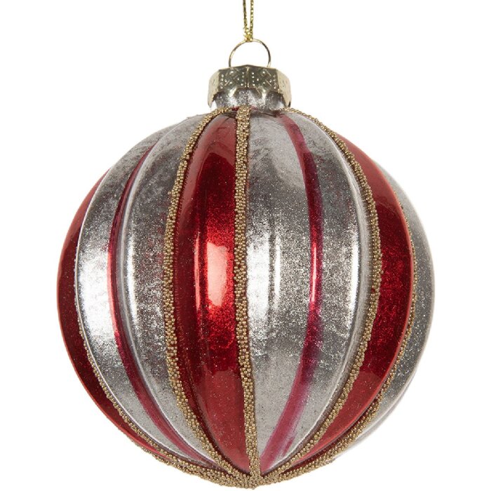 Clayre & Eef Vánoční ozdoba 8 cm červeno-stříbrná