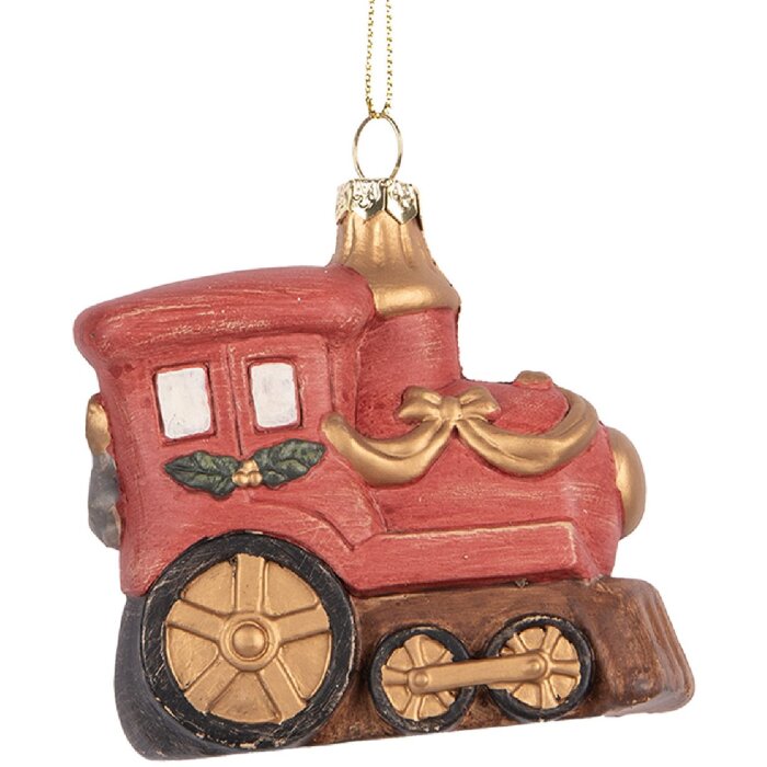 Clayre & Eef Dekorační závěs Lokomotiva 9x5x9 cm Červeno-zlatá