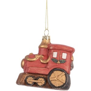Clayre & Eef Dekorační závěs Lokomotiva 9x5x9 cm Červeno-zlatá