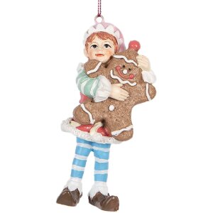 Clayre & Eef 6PR5299 Dekorační závěs Elf 5x4x11 cm hnědá/modrá