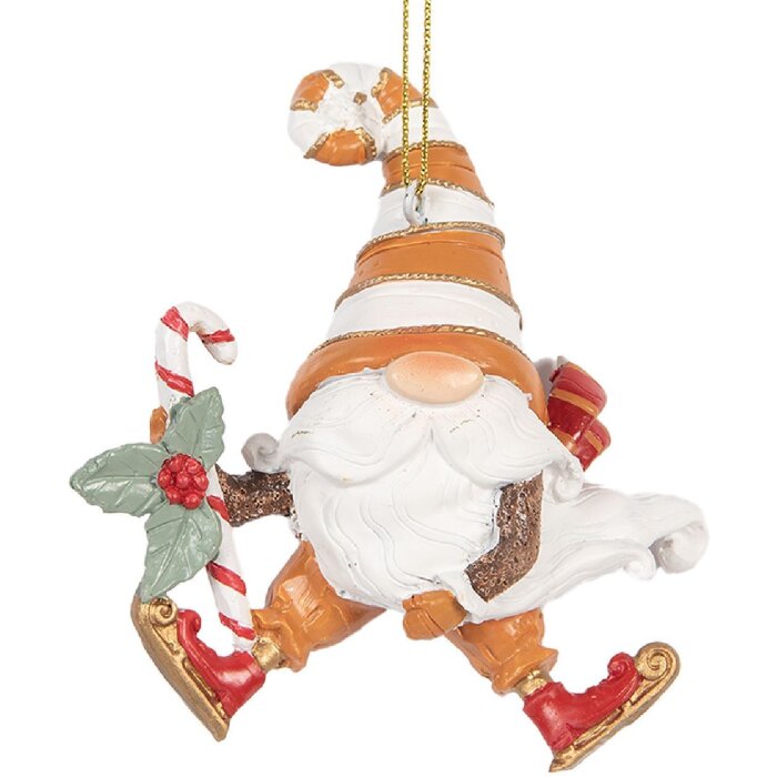 Clayre & Eef Dekorace Závěs Santaklaus 8x4x10 cm oranžovo-bílá