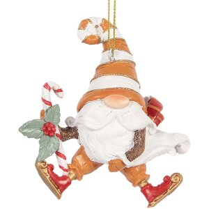 Clayre & Eef Dekorace Závěs Santaklaus 8x4x10 cm oranžovo-bílá
