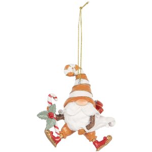 Clayre & Eef Dekorace Závěs Santaklaus 8x4x10 cm oranžovo-bílá